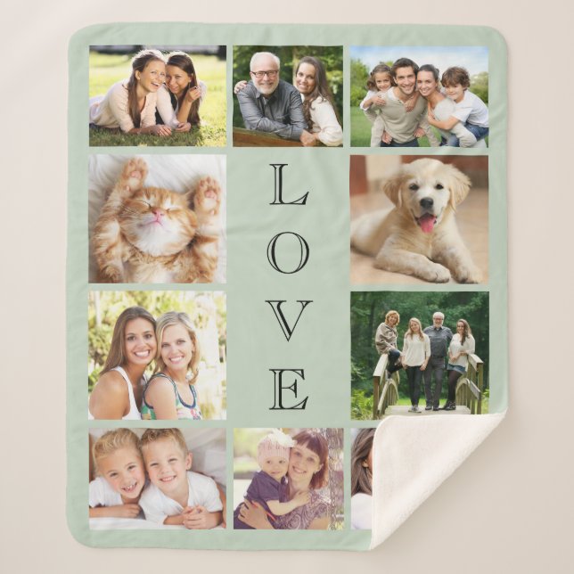 Couverture Sherpa Love 10 Photo Collage Sage Green (Devant)