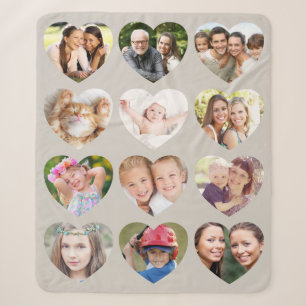 Couverture Sherpa Love 12 Photo Heart Collage Taupe