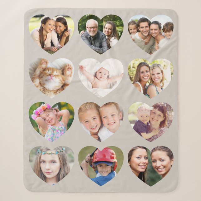 Couverture Sherpa Love 12 Photo Heart Collage Taupe (Devant)
