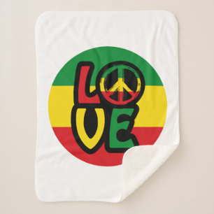 Couverture Sherpa LOVE avec symbole de paix, style reggae