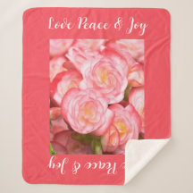 Love Peace & Joy Quote Coral Pink Begonia Floral