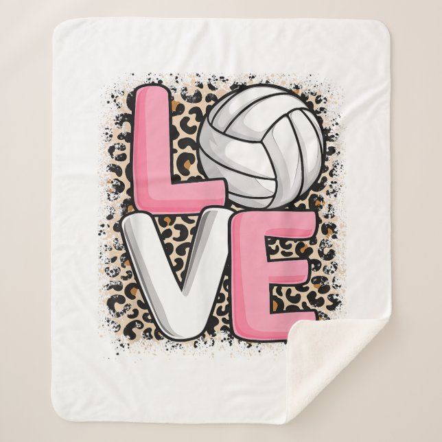 Couverture Sherpa Love Volleyball Empreinte de léopard Filles Volley (Devant)