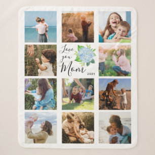 Couverture Sherpa Love You Mom Family Photo Collage Hydrangea Floral