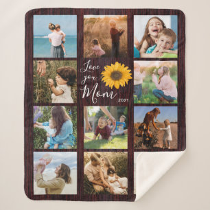 Couverture Sherpa Love You Mom Family Photo Collage Tournesol Rustiq