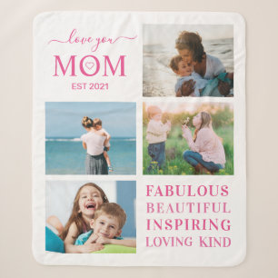 Couverture Sherpa Love You Mom Family Photo Collage Typographie