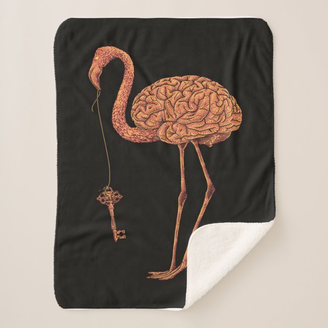 Couverture Sherpa Manchette de Flamant rose Brainingo| cadeau pour a (Devant)