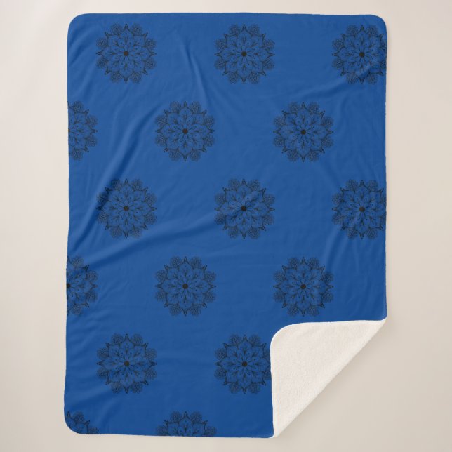Couverture Sherpa Mandala bleu et noir Sherpa Blanket (Devant)