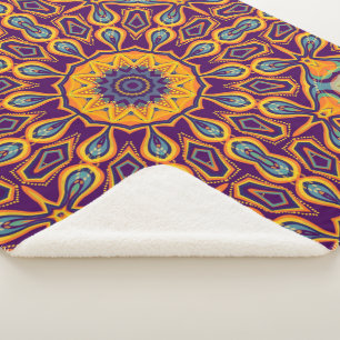 Couverture Sherpa Mandala orange turquoise pourpre de conception de