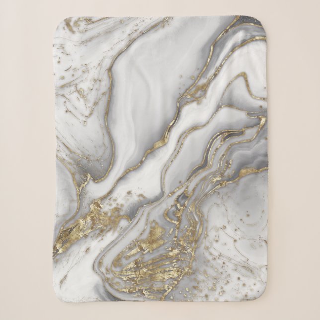 Couverture Sherpa Marbre liquide gris - perle et or (Devant)