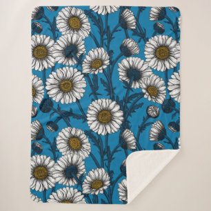 Couverture Sherpa Marguerites sur bleu