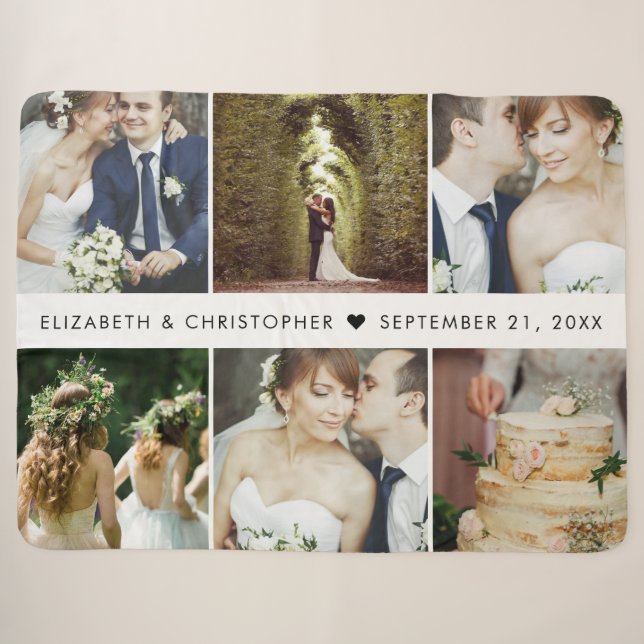 Couverture Sherpa Mariage Keepsaké 6 Carré Photo Collage (Devant (Horizontal))