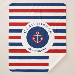 Couverture Sherpa Marine marine Bleu Rouge Blanc rayures