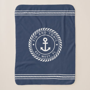 Couverture Sherpa Marine nautique et Ancre blanche Votre nom de ba