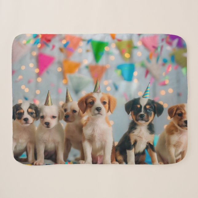 Couverture Sherpa Marionnettes mignonnes Design de fête d'anniversai (Devant (Horizontal))