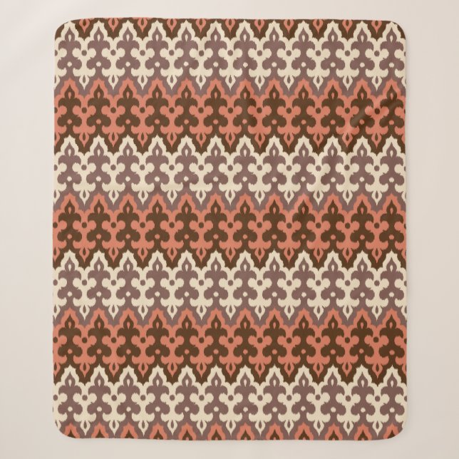 Couverture Sherpa Marocaine Ikat Damask, Brown, Crème Taupe & Rouill (Devant)