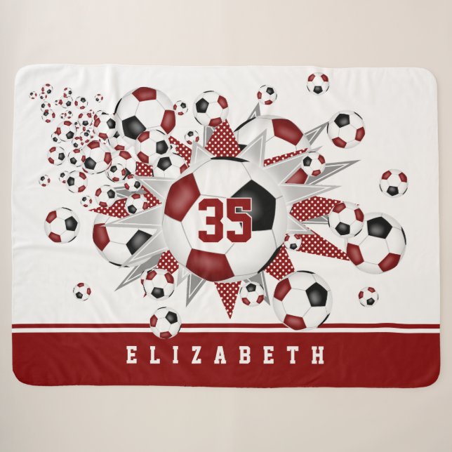 Couverture Sherpa maroon black ballon de football stars filles salle (Devant (Horizontal))