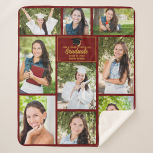 Couverture Sherpa Maroon Gold Graduate Photo Collage Graduation