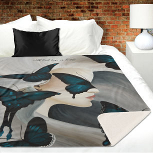Couverture Sherpa Mascarade élégante du papillon bleu de fantaisie