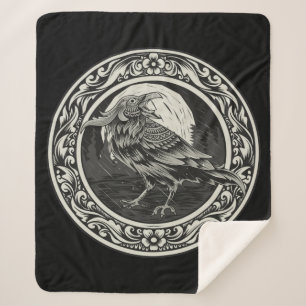 Couverture Sherpa Médaille d'oiseaux noirs Raven Norse Logo Art