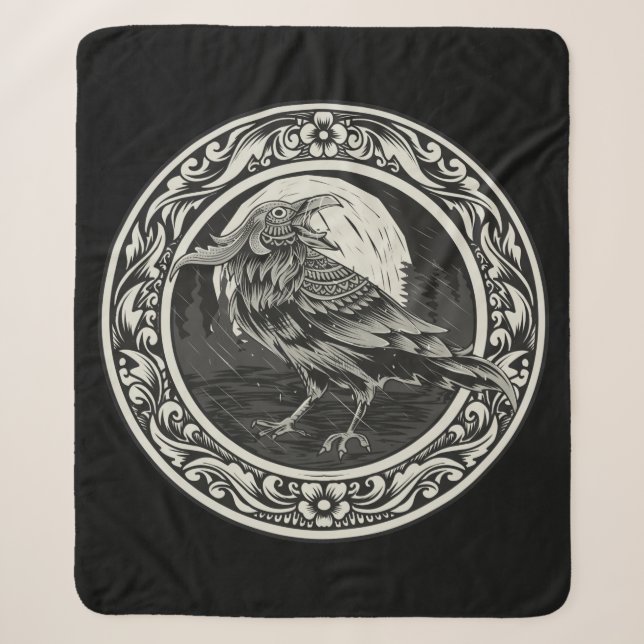 Couverture Sherpa Médaille d'oiseaux noirs Raven Norse Logo Art (Devant)