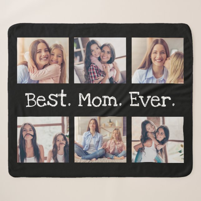 Couverture Sherpa Meilleure collage photo de maman en noir et blanc (Devant (Horizontal))