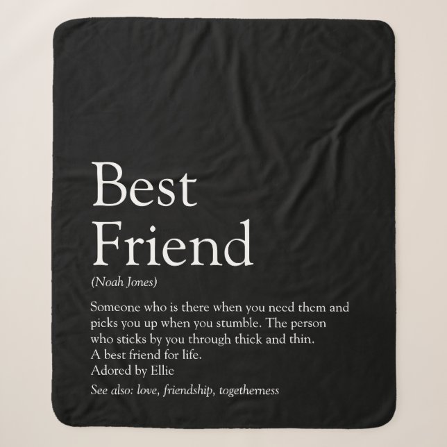Couverture Sherpa Meilleure définition d'ami Noir personnalisé (Devant)