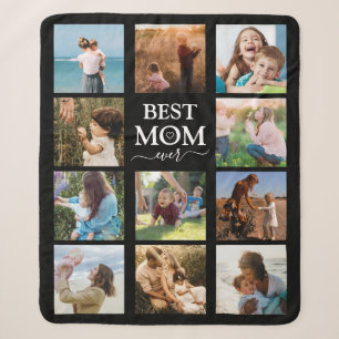 Couverture Sherpa Meilleure maman Jamais Famille Photo Collage noir