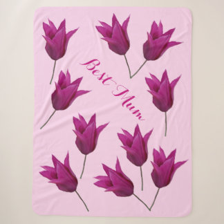 Couverture Sherpa Meilleure maman jolie tulipes rose floral heureux