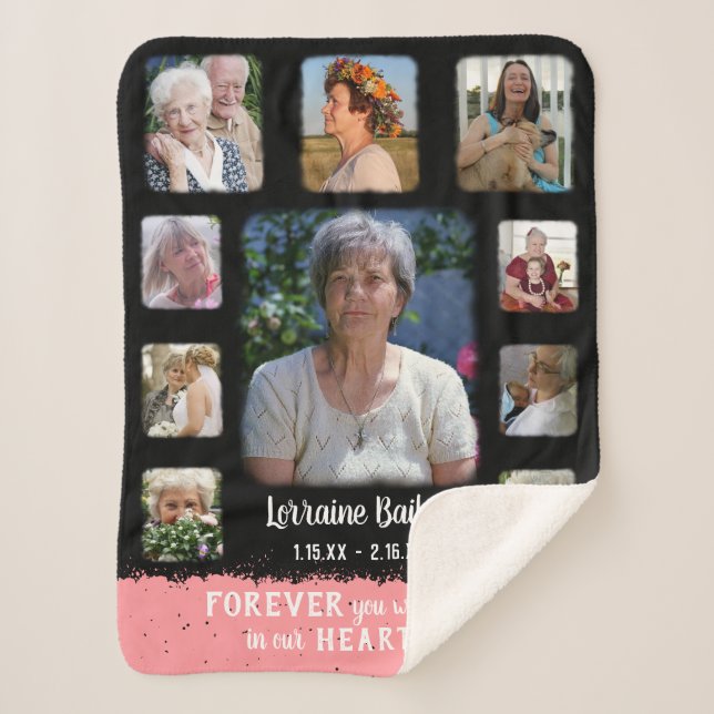 Couverture Sherpa Mémorial Keepsaké Edge Fade Photo Collage Bk Rose (Devant)
