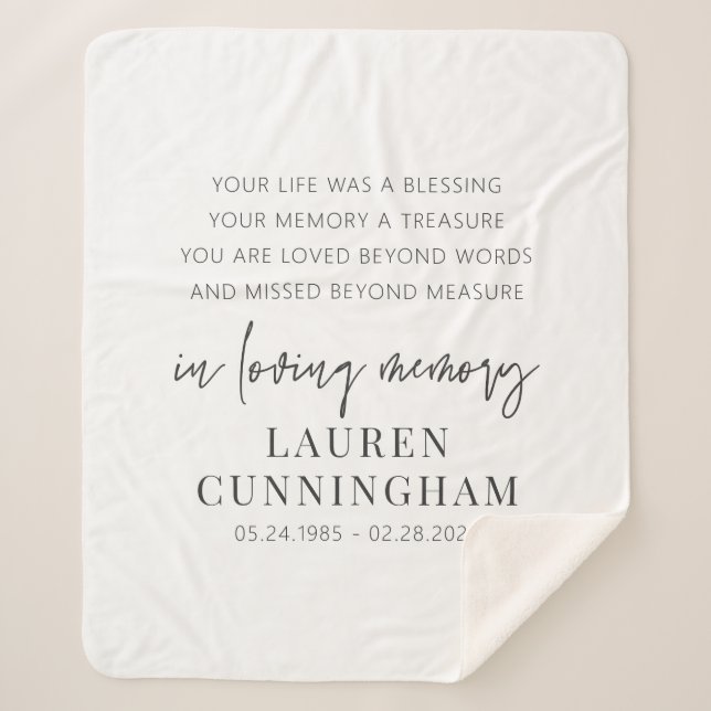 Couverture Sherpa Mémorial Moderne Élégant Simple Chic (Devant)