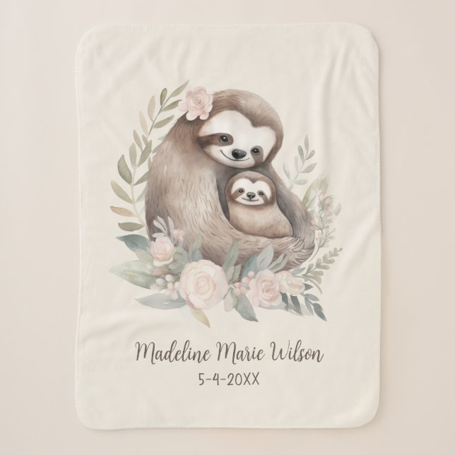 Couverture Sherpa Mère mignonne Bébé Nom de la fente Date d'annivers (Devant)
