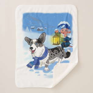 Couverture Sherpa Merle bleu mignon dans la neige