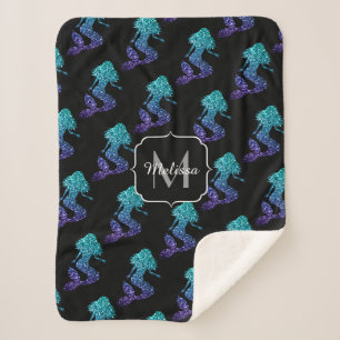 Couverture Sherpa Mermaid aqua bleu ombre motif Monogramme