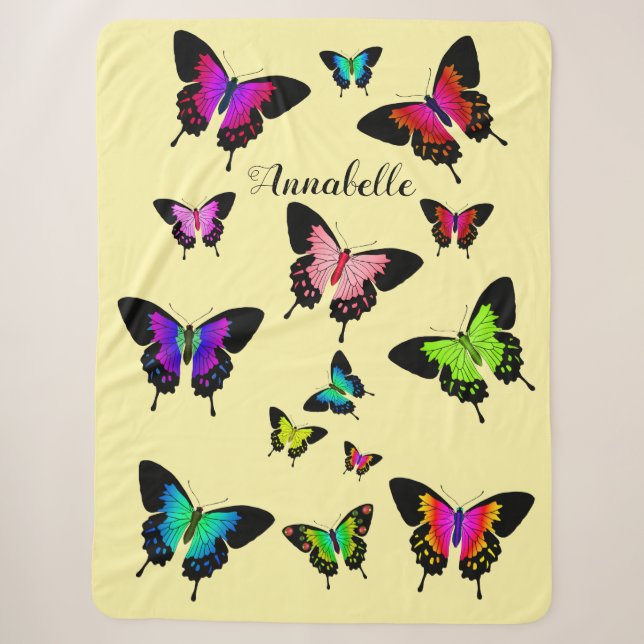 Couverture Sherpa Merveilleux Papillons Vivid avec nom Personnaliser (Devant)