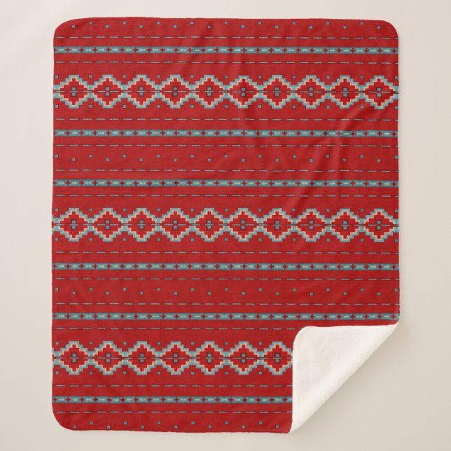 Couverture Sherpa Mesas Sud-Ouest Rouge & Turquoise Moyen (Devant)