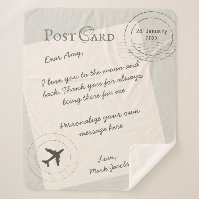 Couverture Sherpa Message d'amour personnel de la carte postale (Devant)
