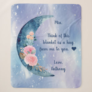 Couverture Sherpa Message personnalisé Blue Crescent Moon