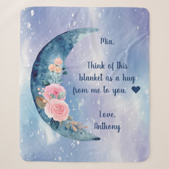 Couverture Sherpa Message personnalisé Blue Crescent Moon (Devant)