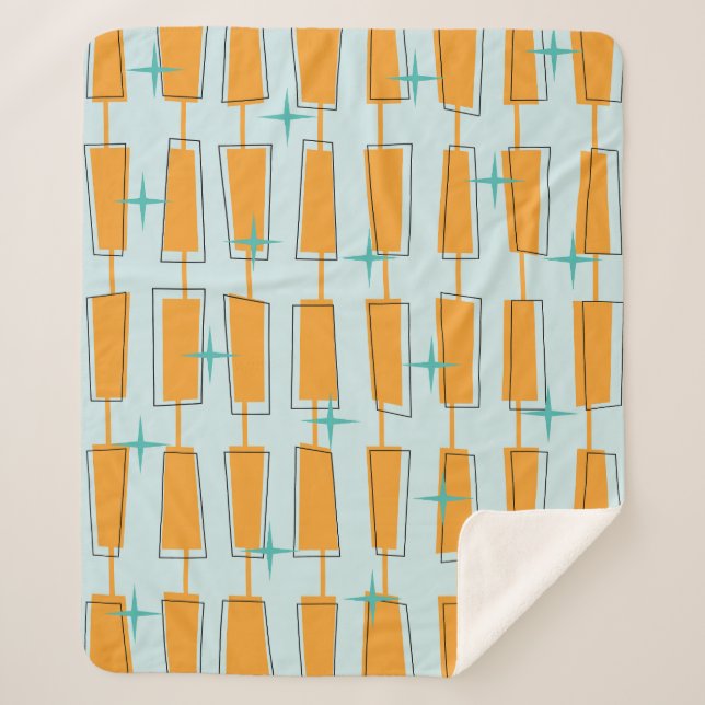 Couverture Sherpa Mi-Siècle Moderne Blocs Atomique Aqua, Orange (Devant)