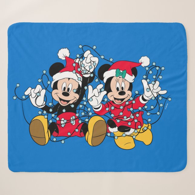Couverture Sherpa Mickey & Minnie |Lumières de Noël (Devant (Horizontal))