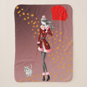 Couverture Sherpa Mignonne automne part hiver chien marche rouge
