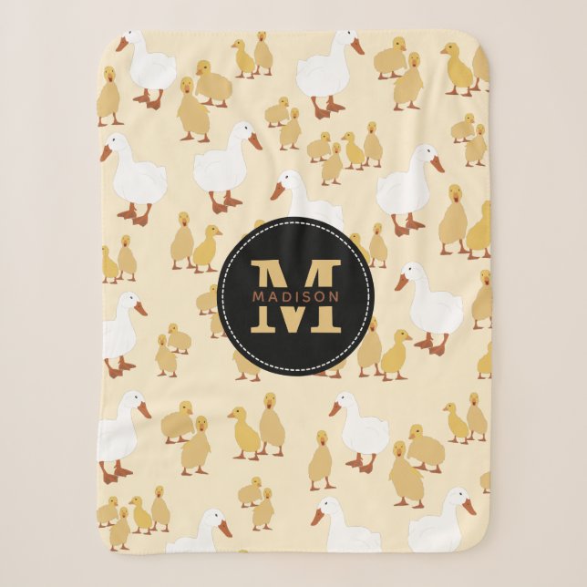 Couverture Sherpa Mignonne Mère Canard & Bébé Motif Monogramme (Devant)