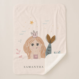 Couverture Sherpa Mignonne Petite Maillot Sirène Aquarelle Fille