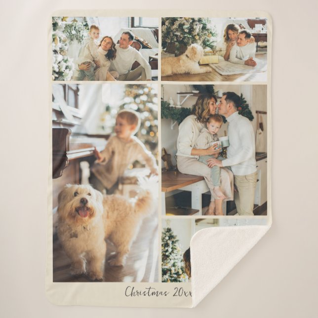 Couverture Sherpa Minimalist Merry Christmas Script 5 Photo Collage  (Devant)