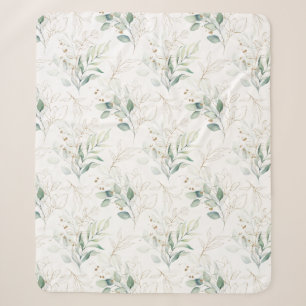 Couverture Sherpa Mint Green Pastel Floral Greenery Motif