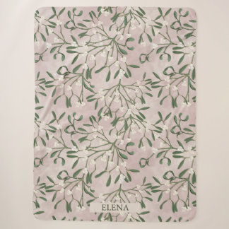 Couverture Sherpa Mistletoe rose moderne de Noël & Baies d'hiver