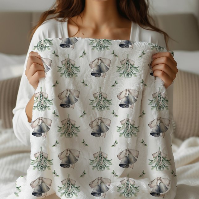 Couverture Sherpa Mistletoe Silver Bells Noël (Mistletoe and Silver Bells Sherpa Blanket)