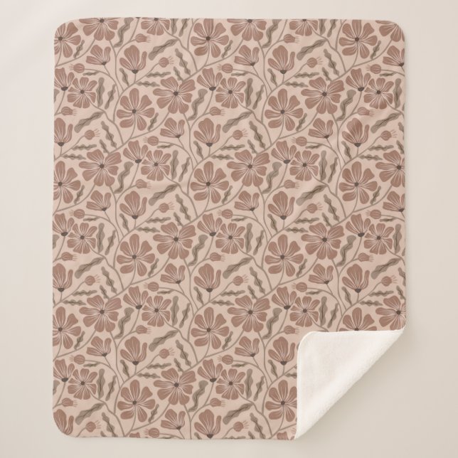 Couverture Sherpa Mocha Mousse Abstrait Fleur moderne du milieu du s (Devant)