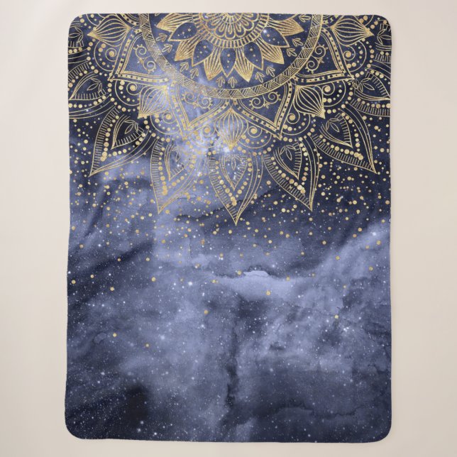 Couverture Sherpa modèle de mandala en or blanc confetti (Devant)