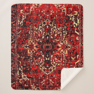 Couverture Sherpa Modèle de tapis oriental en rouge foncé